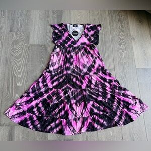 Exotica Diamond Pink Tie Dye Slinky to Touch Baby Doll Tiered Maxis Dress